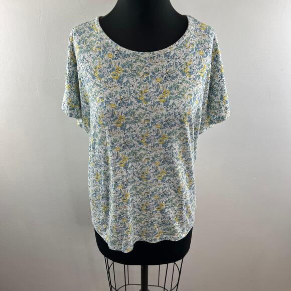 UNIQLO Liberty London Green T-Shirt Floral Print Cotton Round Neck Size L Large - Picture 2 of 8